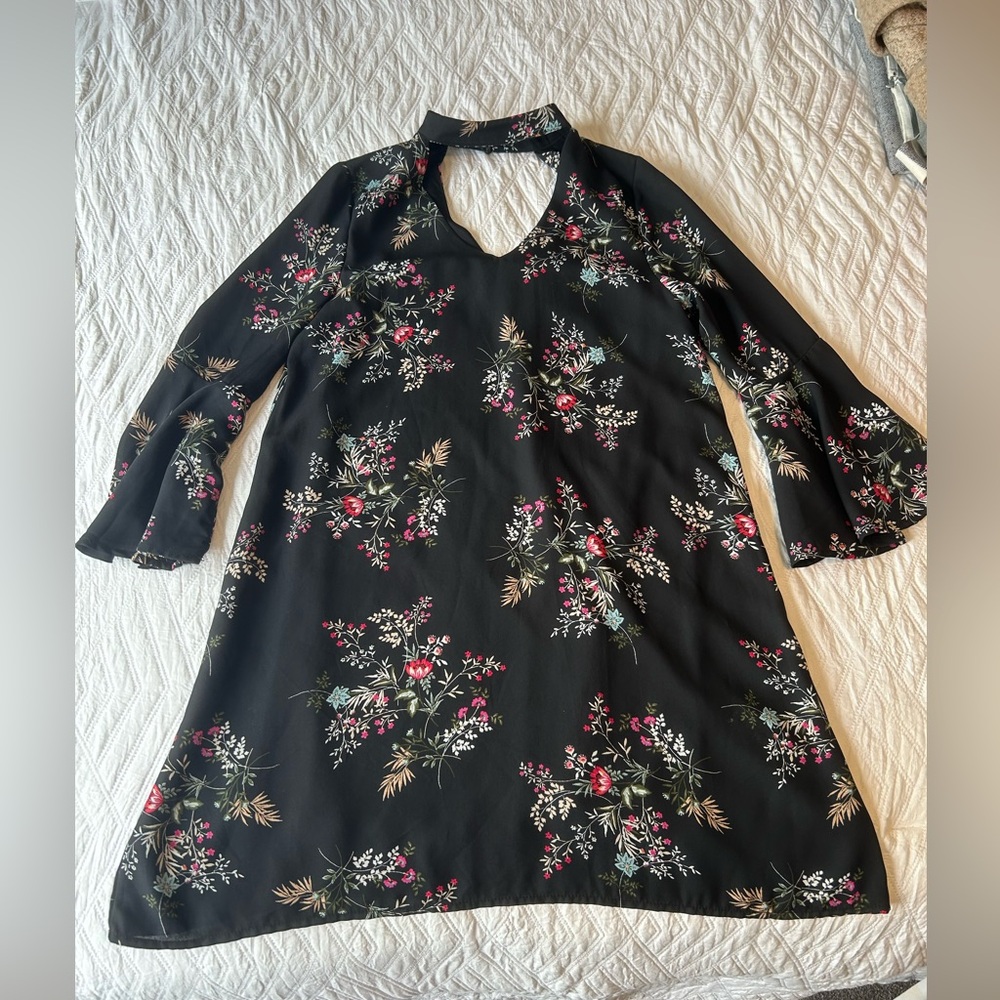 Black floral long sleeve dress